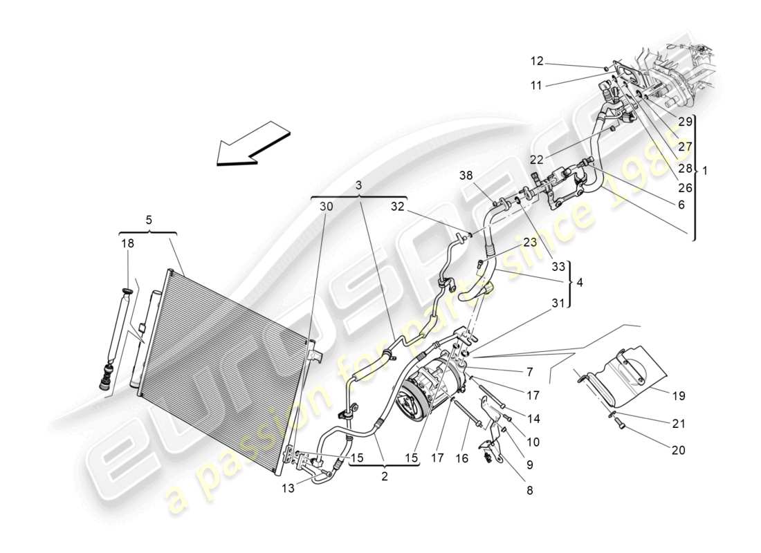maserati levante gts (2020) klimaanlage: geräte im motorraum ersatzteildiagramm