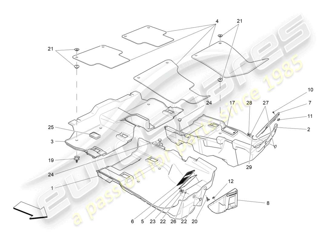 maserati levante modena s (2022) fahrgastraummatten ersatzteildiagramm