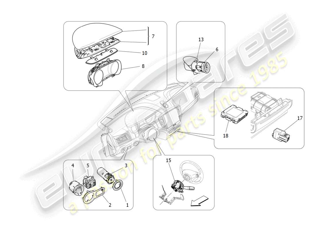 maserati ghibli fragment (2022) dashboard-geräte teilediagramm