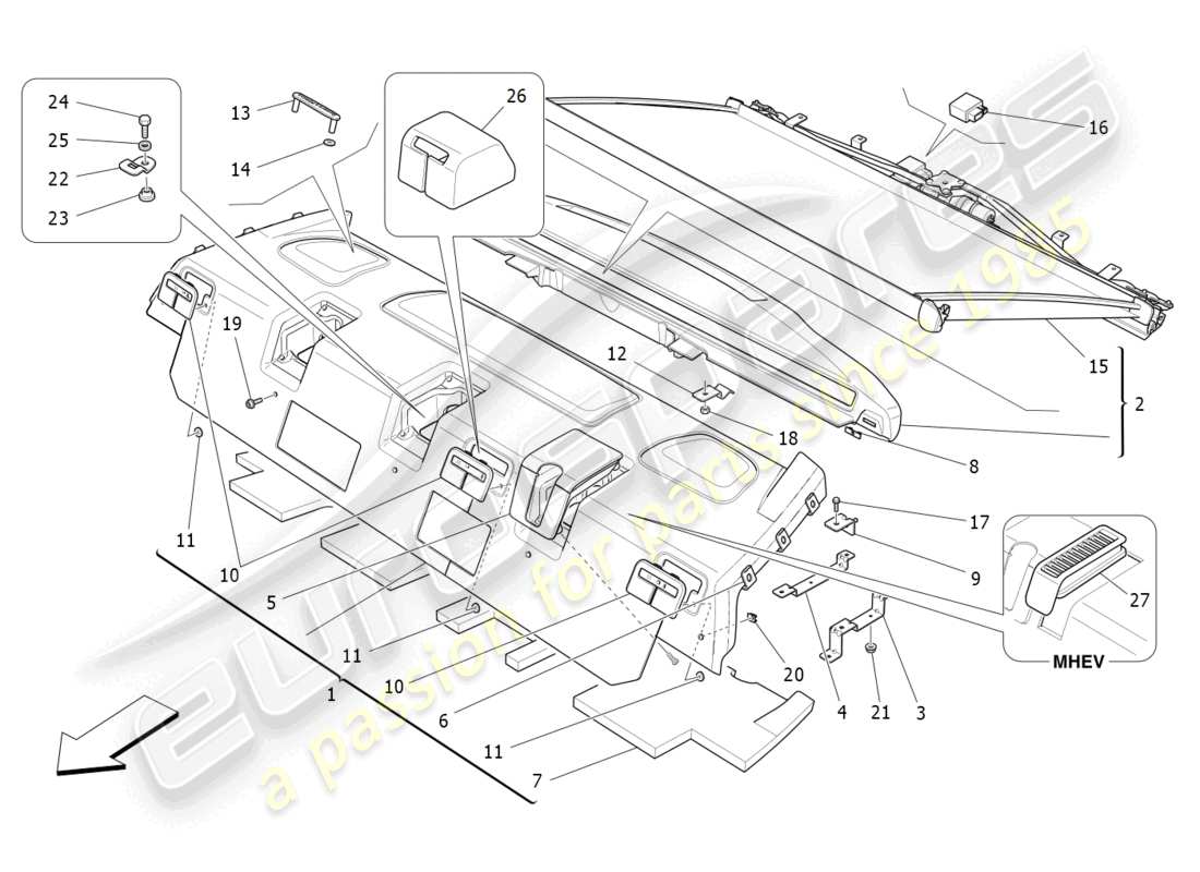 maserati ghibli (2016) hintere hauablage ersatzteildiagramm