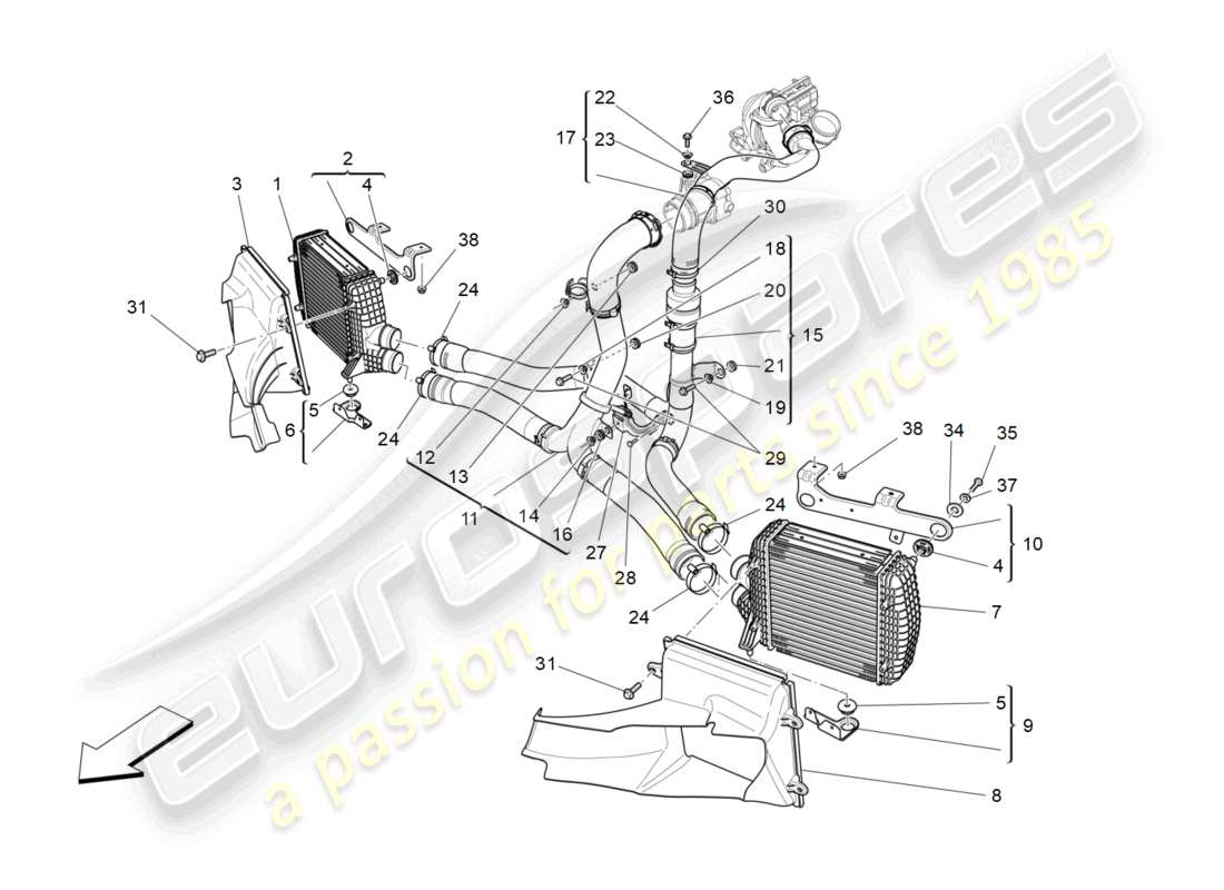 maserati levante (2017) ladeluftkühlersystem - teilediagramm