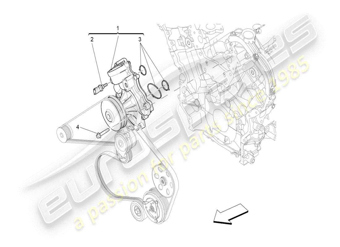 maserati ghibli (2021) kühlsystem: wasserpumpe teilediagramm