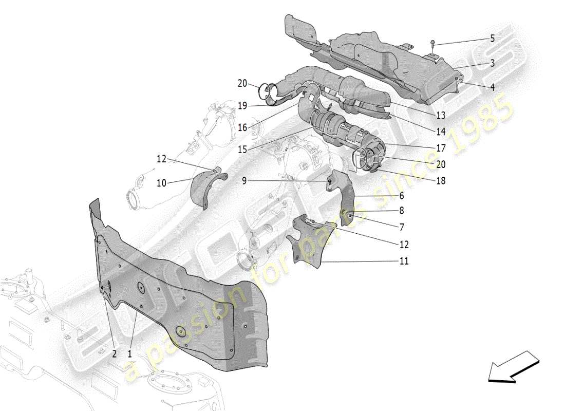 maserati mc20 (2024) wärmeisolierende paneele teilediagramm