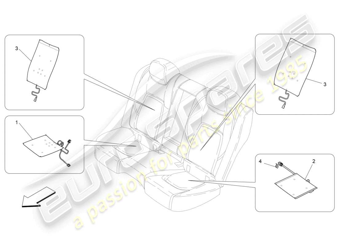 maserati ghibli fragment (2022) rücksitze: mechanik und elektronik teilediagramm