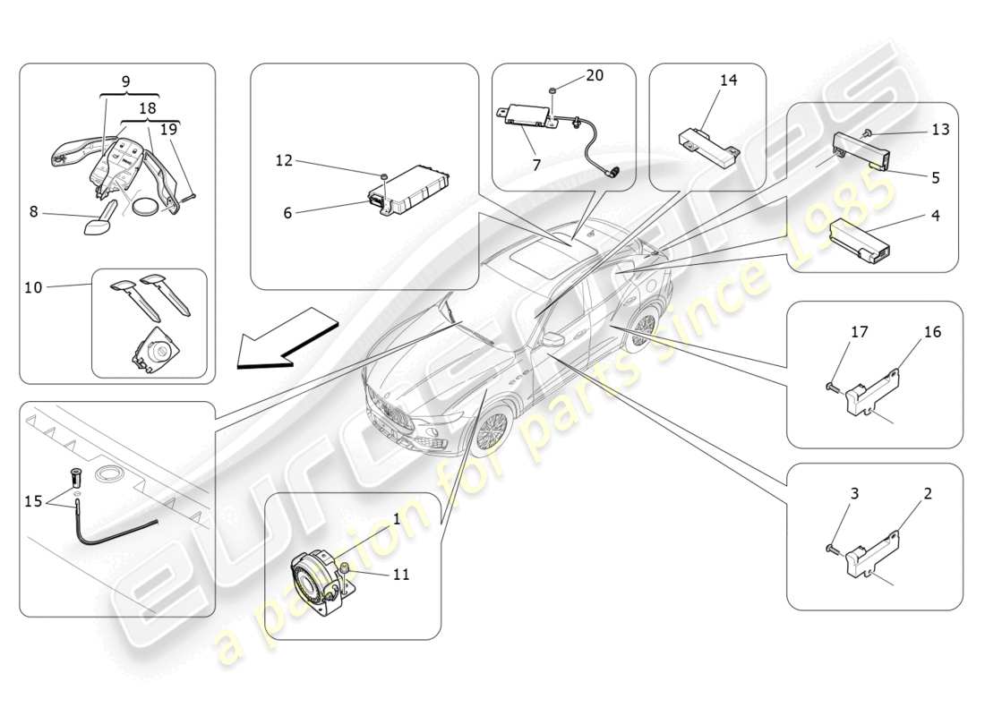 maserati levante (2017) alarm- und wegfahrsperrensystem teilediagramm