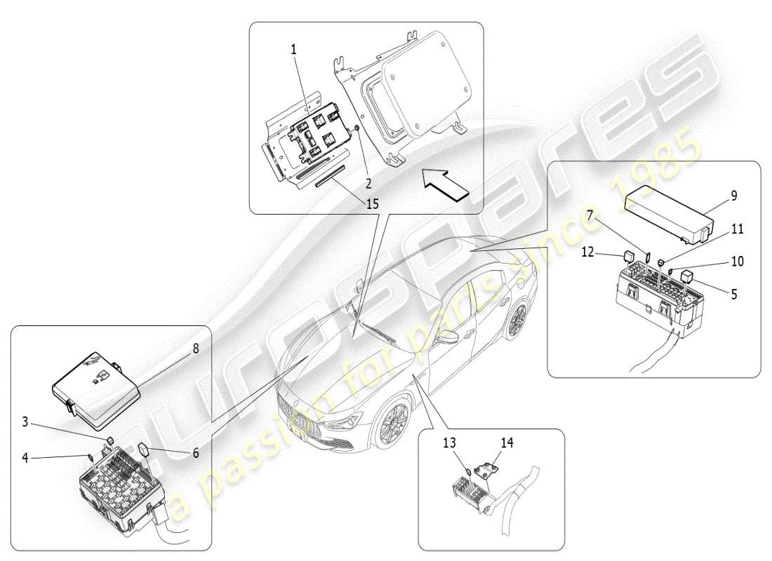 maserati ghibli (2021) relais, sicherungen und kästen teilediagramm