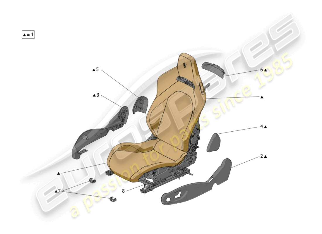 maserati mc20 (2022) sitze: verzierungen ersatzteildiagramm