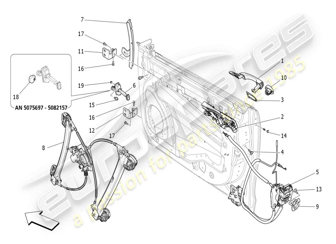 maserati ghibli (2019) vordere türen: mechanismen teilediagramm
