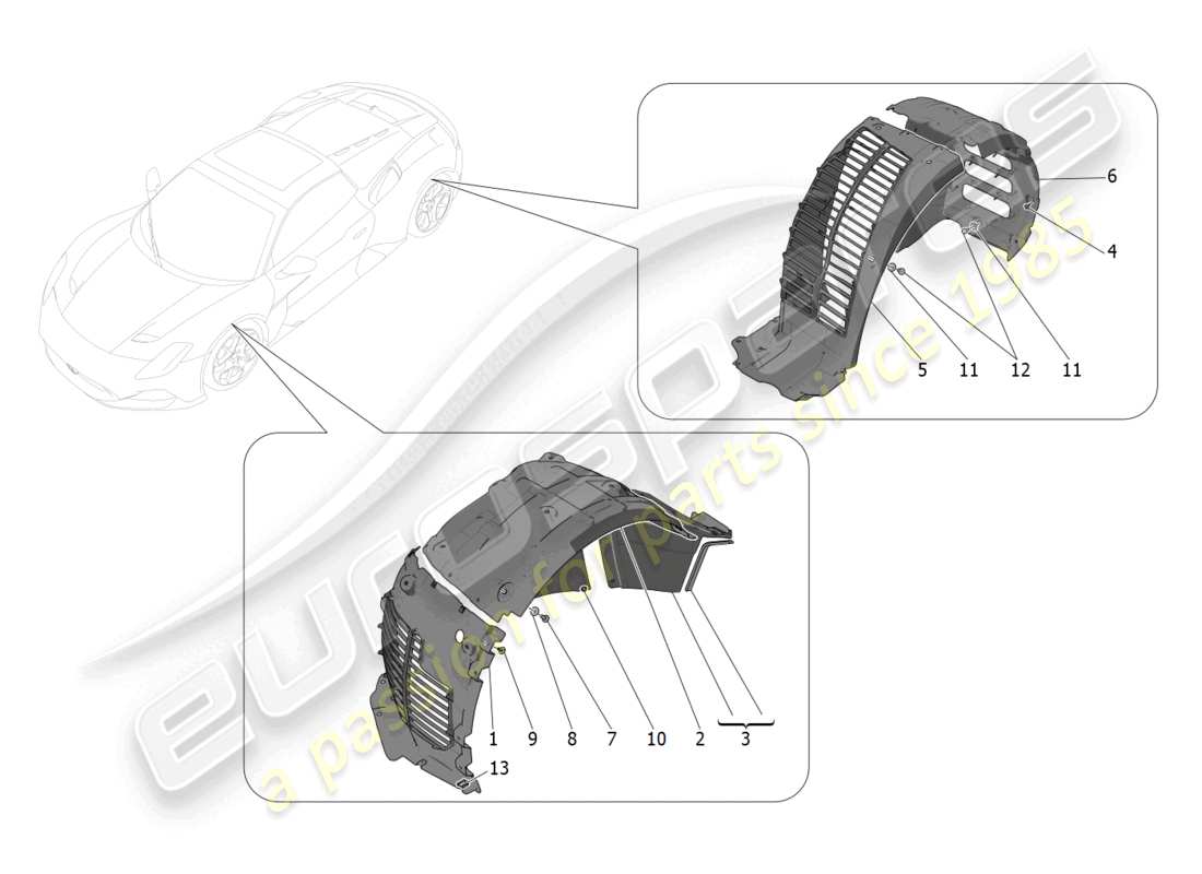 maserati mc20 cielo (2023) radhaus und deckel teilediagramm