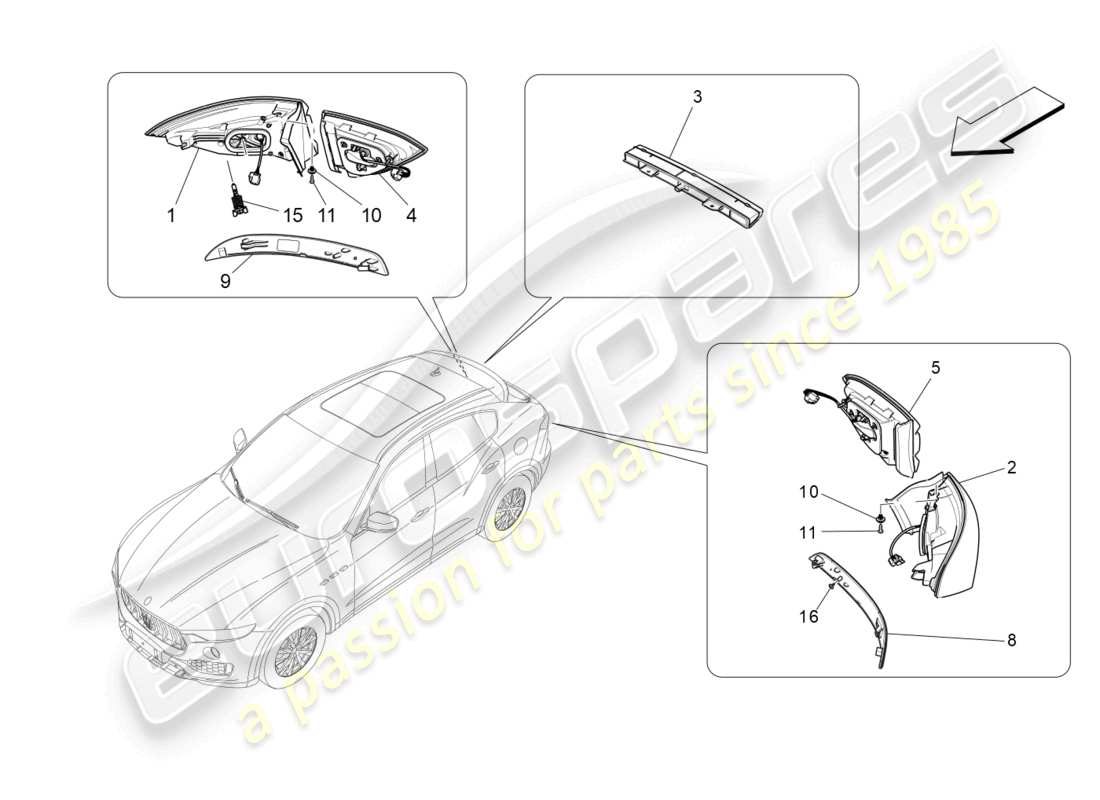 maserati levante tributo (2021) rücklichtkombinationen ersatzteildiagramm
