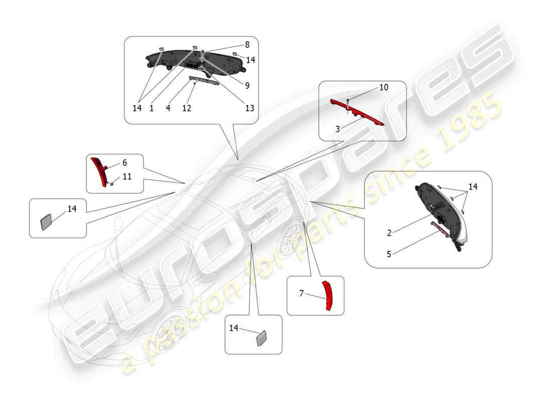 maserati mc20 cielo (2023) rücklicht-cluster teilediagramm