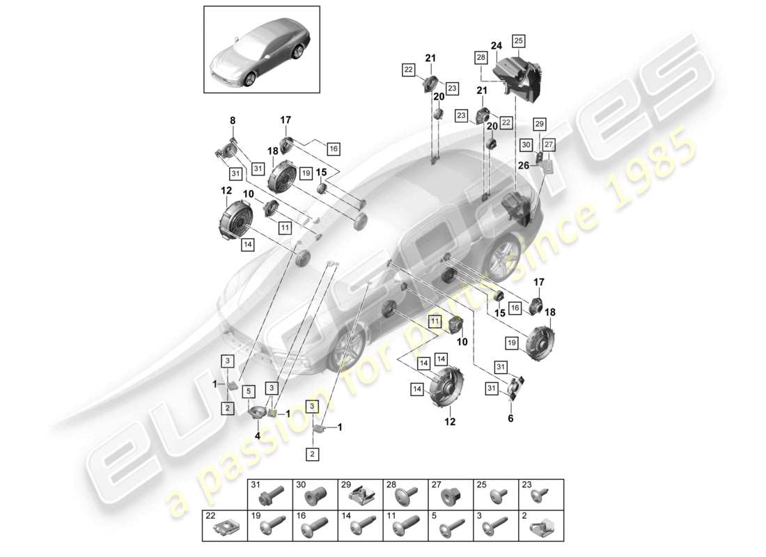 porsche 2021 (panamera 971-1) lautsprecher-teilediagramm
