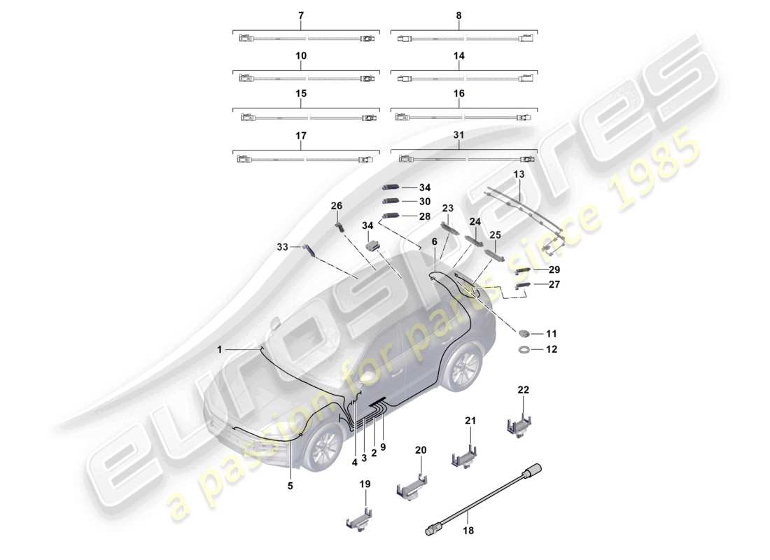 porsche 2025 (cayenne e3 pa) antennenanschlussleitung antennenverstärker teilediagramm