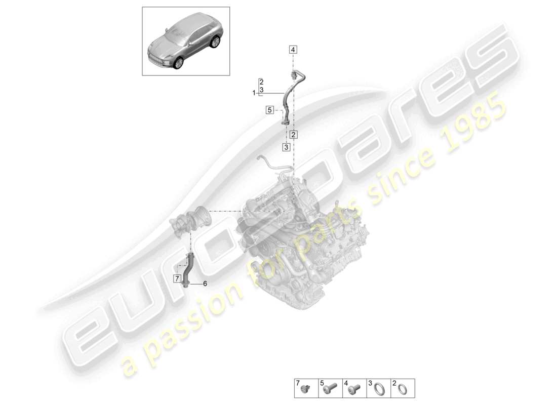 porsche 2021 (macan) öldruckleitung für abgasturbolader ersatzteilzeichnung
