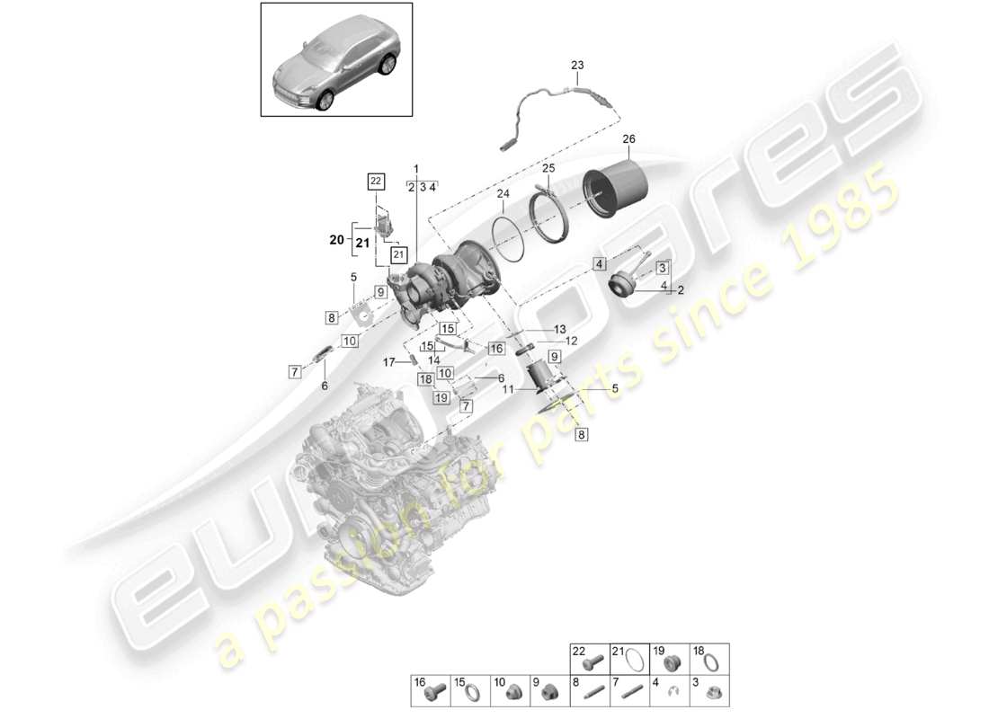 porsche 2021 (macan) abgasturbolader abgaskrümmer lambdasonde teilediagramm