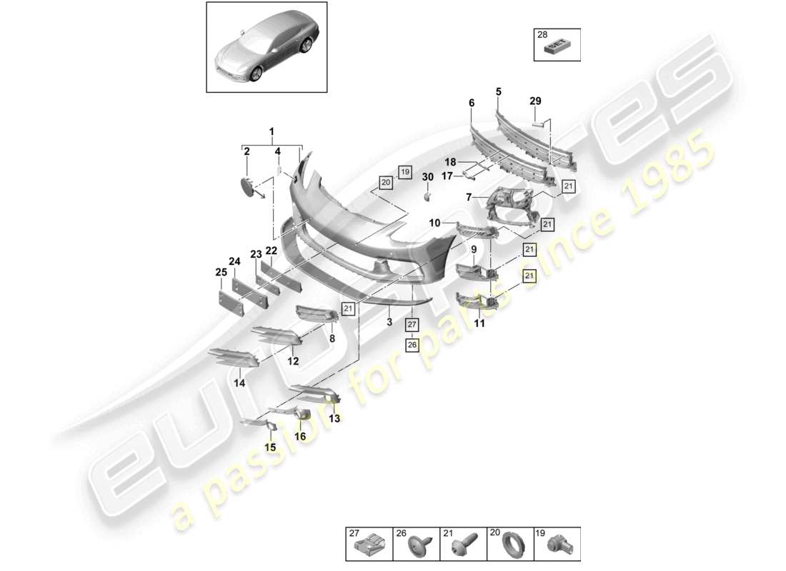 porsche 2021 (panamera 971-1) stoßfänger vorne, basis-ersatzteildiagramm