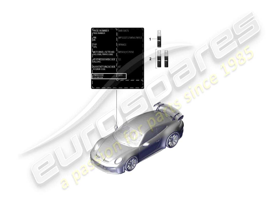 porsche 2026 (992-2 gt3) applikator für lackausbesserungen teilediagramm für lacke