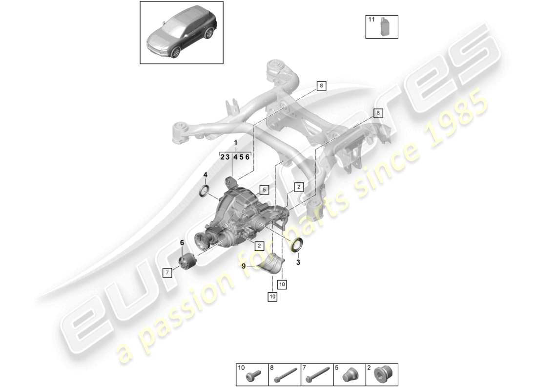 porsche 2022 (cayenne e3 9ya/9yb) hinterachsdifferenzial für modelle ohne differenzialsperre teilediagramm