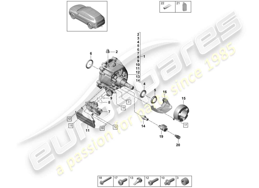 porsche 2024 (cayenne e3 9ya/9yb) verteilergetriebe einbaufertig teilediagramm