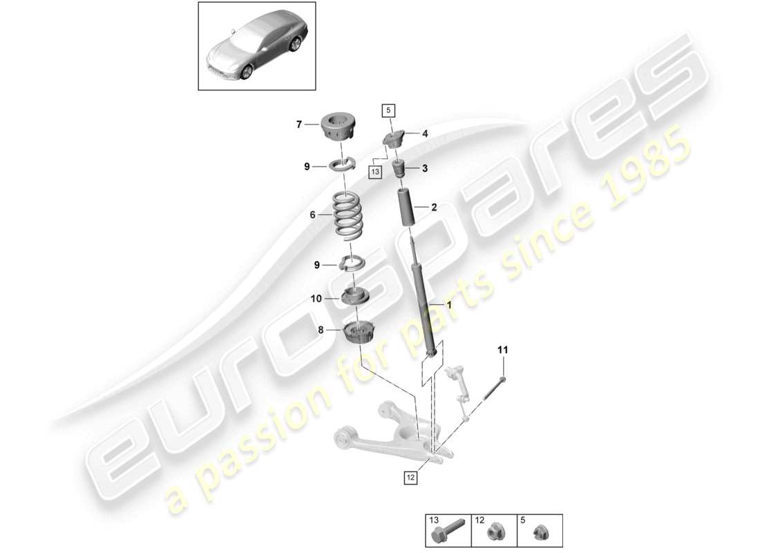 porsche 2021 (panamera 971-1) teilediagramm des federungsdämpfers