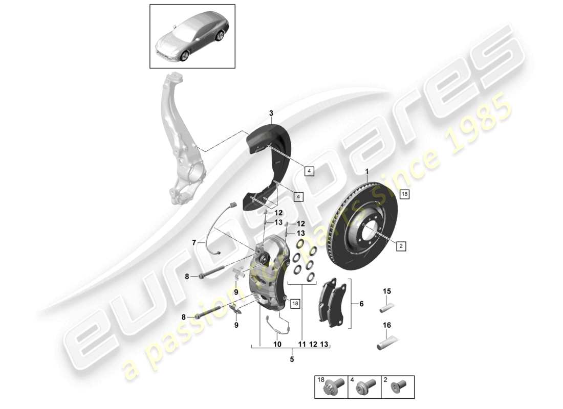 porsche 2021 (panamera 971-1) scheibenbremse vorderachse teilediagramm