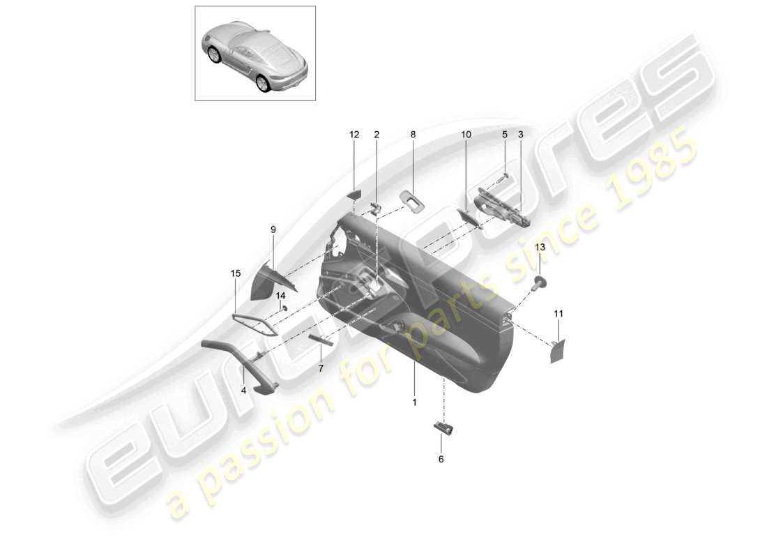 porsche 2023 (718 cayman) türverkleidung zubehör lederausstattung mahagoni teilediagramm