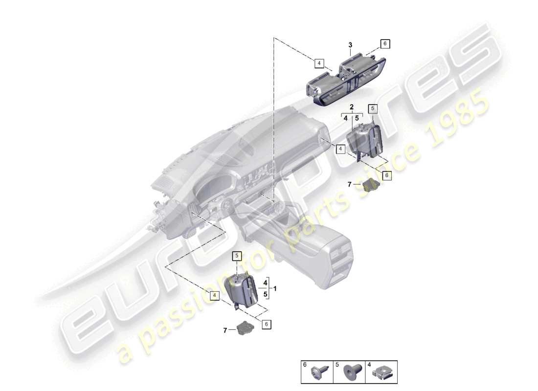 porsche 2025 (cayenne e3 pa) entlüftungsöffnung vorne am armaturenbrett, teilediagramm