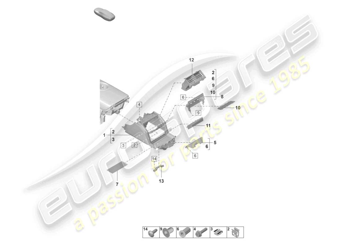 porsche 2023 (panamera 971-2) teilediagramm der hinteren mittelkonsole