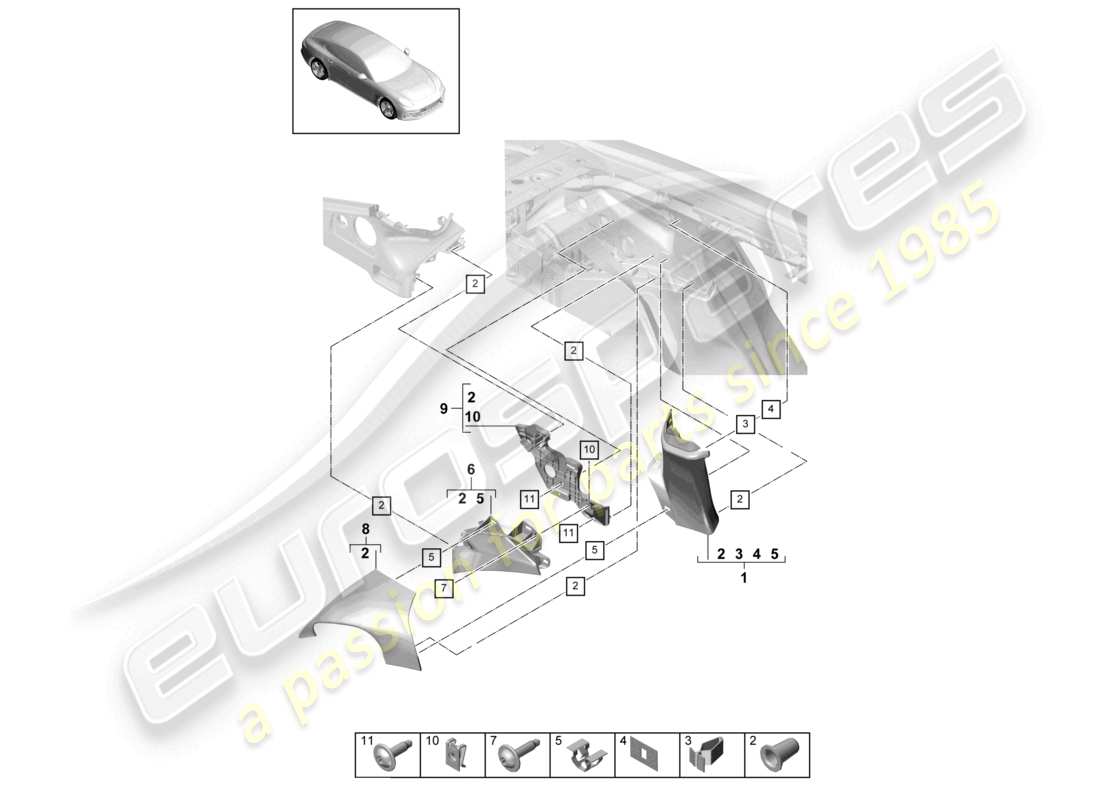 porsche 2021 (panamera 971-1) teilediagramm der verkleidung c-säule