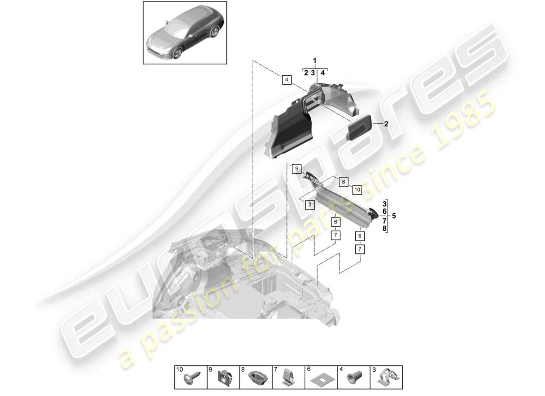 porsche 2021 (panamera 971-1) gepäckraumverkleidung seitlich, teilediagramm