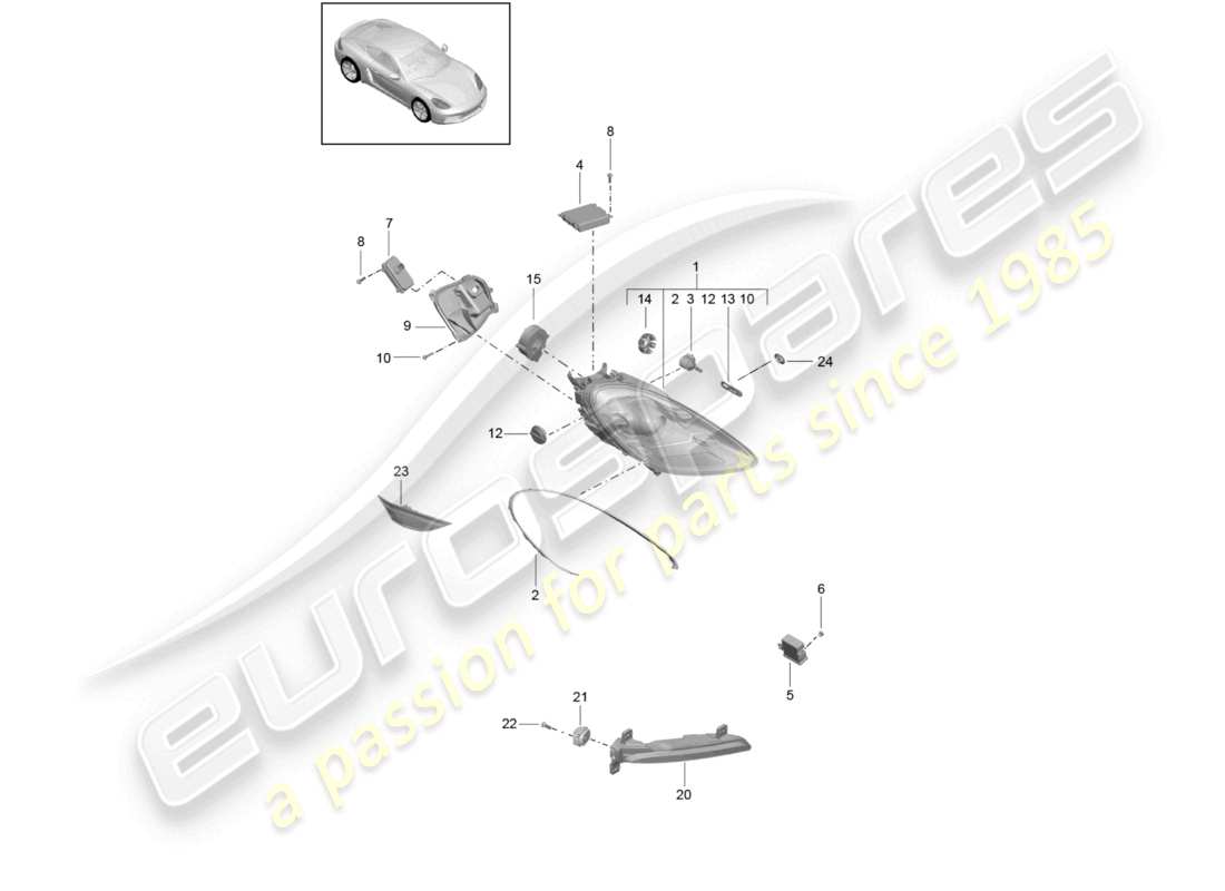 porsche 2021 (718 cayman) scheinwerfer zusatzscheinwerfer blinker seitenmarkierungsleuchte blinker-repeater teilediagramm