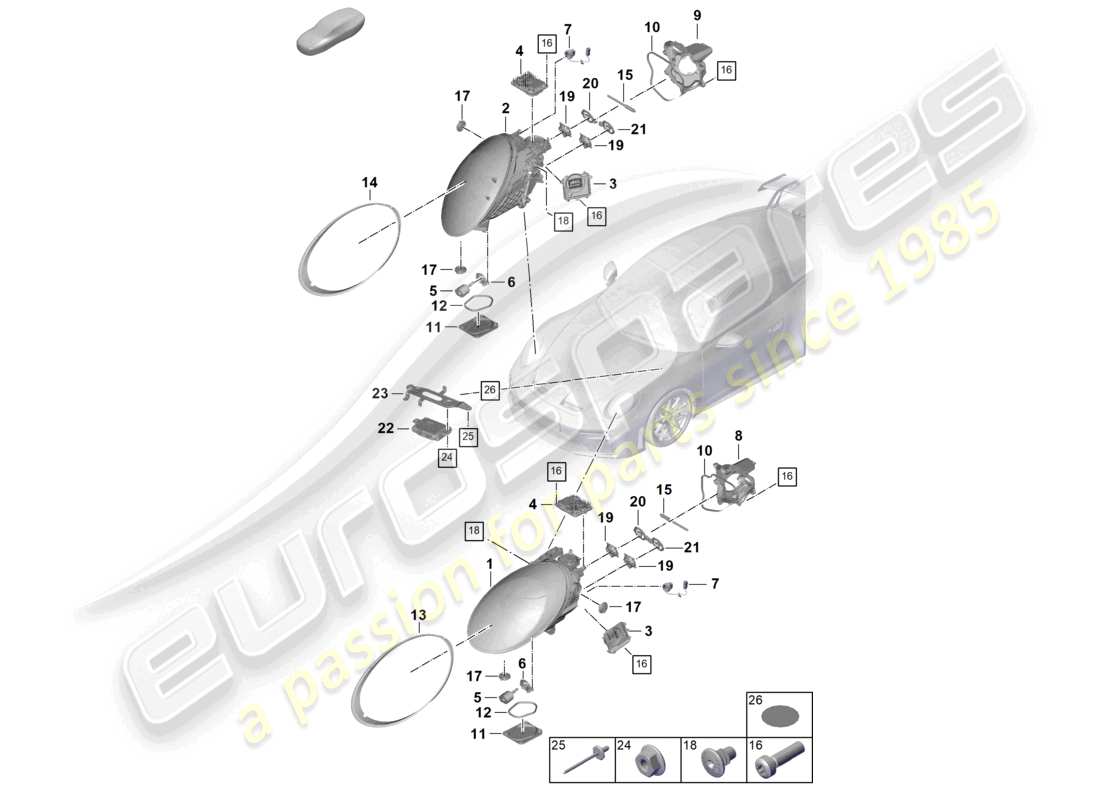 porsche 2026 (992-2 gt3) led-scheinwerfer mit matrixstrahl ersatzteildiagramm