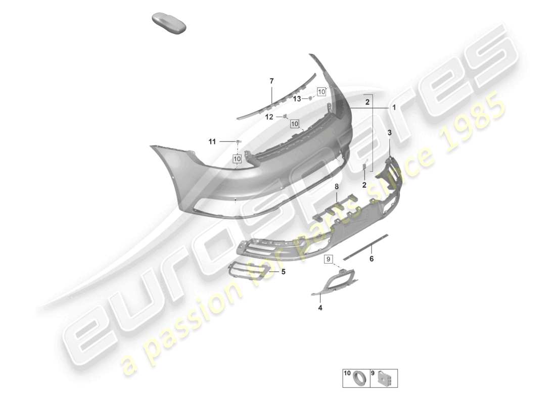 porsche 2022 (992-1) stoßfänger hinten mit: basiszubehör ece-ersatzteildiagramm