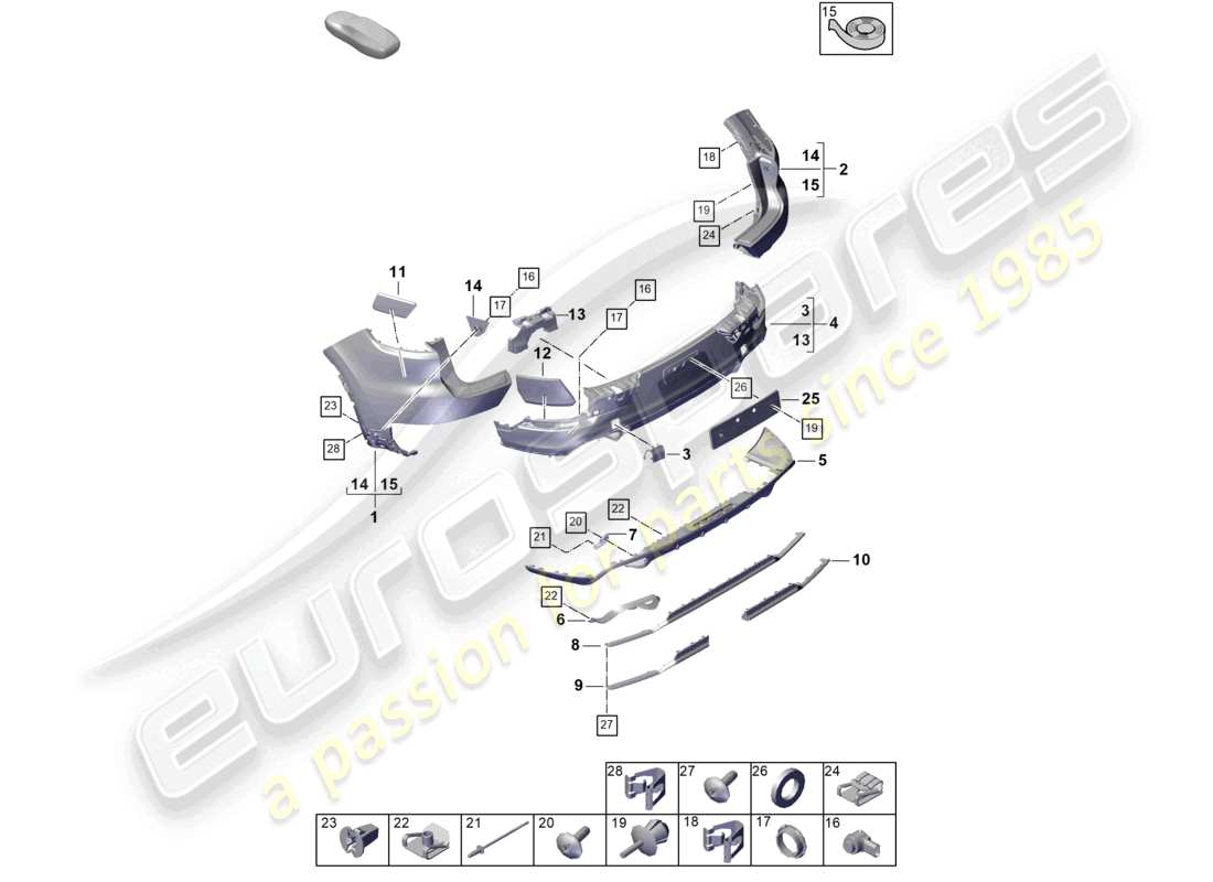 porsche 2025 (cayenne e3 pa) stoßstange hinten coupe basis ersatzteildiagramm