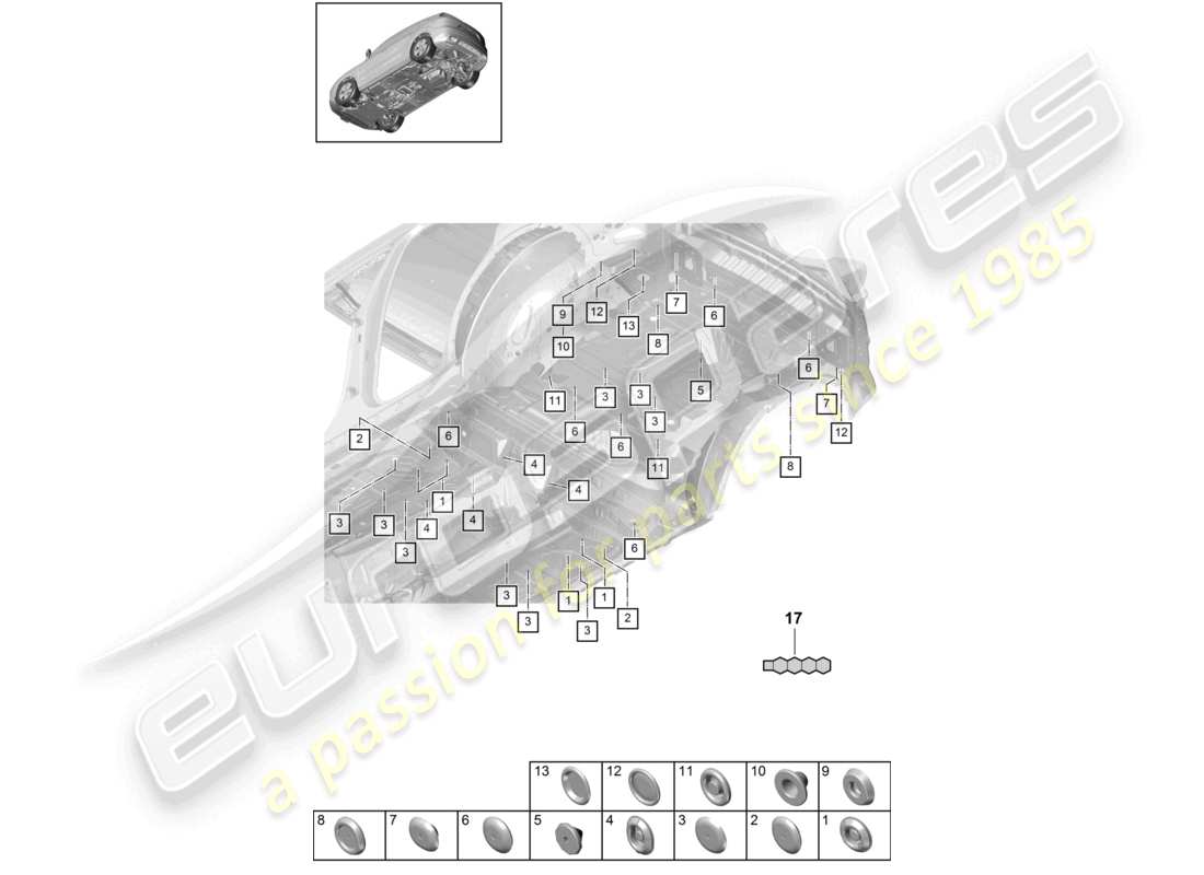 porsche 2025 (cayenne e3 pa) bungs hinterer unterboden-teileplan