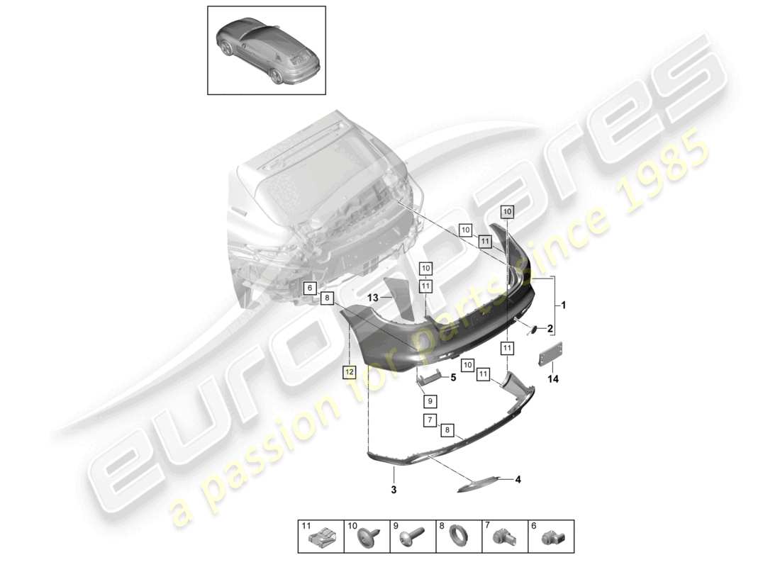 porsche 2021 (panamera 971-1) stoßstange hinten, ersatzteildiagramm