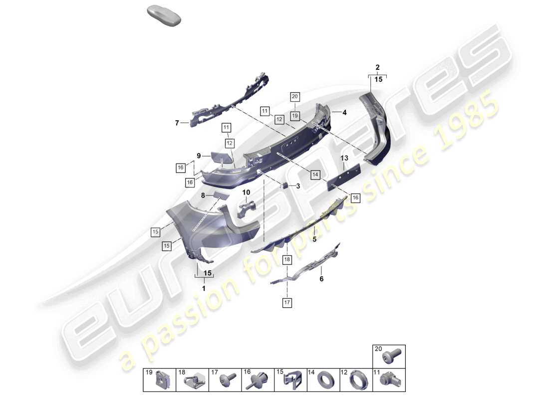 porsche 2025 (cayenne e3 pa) stoßstange hinten coupe sportauspuffanlage mitte teilediagramm