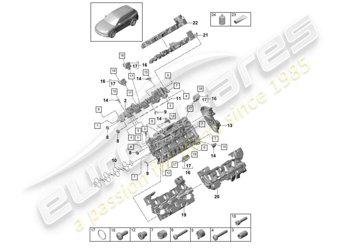 porsche 2023 (cayenne e3 9ya/9yb) zylinderkopfhaube schalldämpfer zubehör teilediagramm