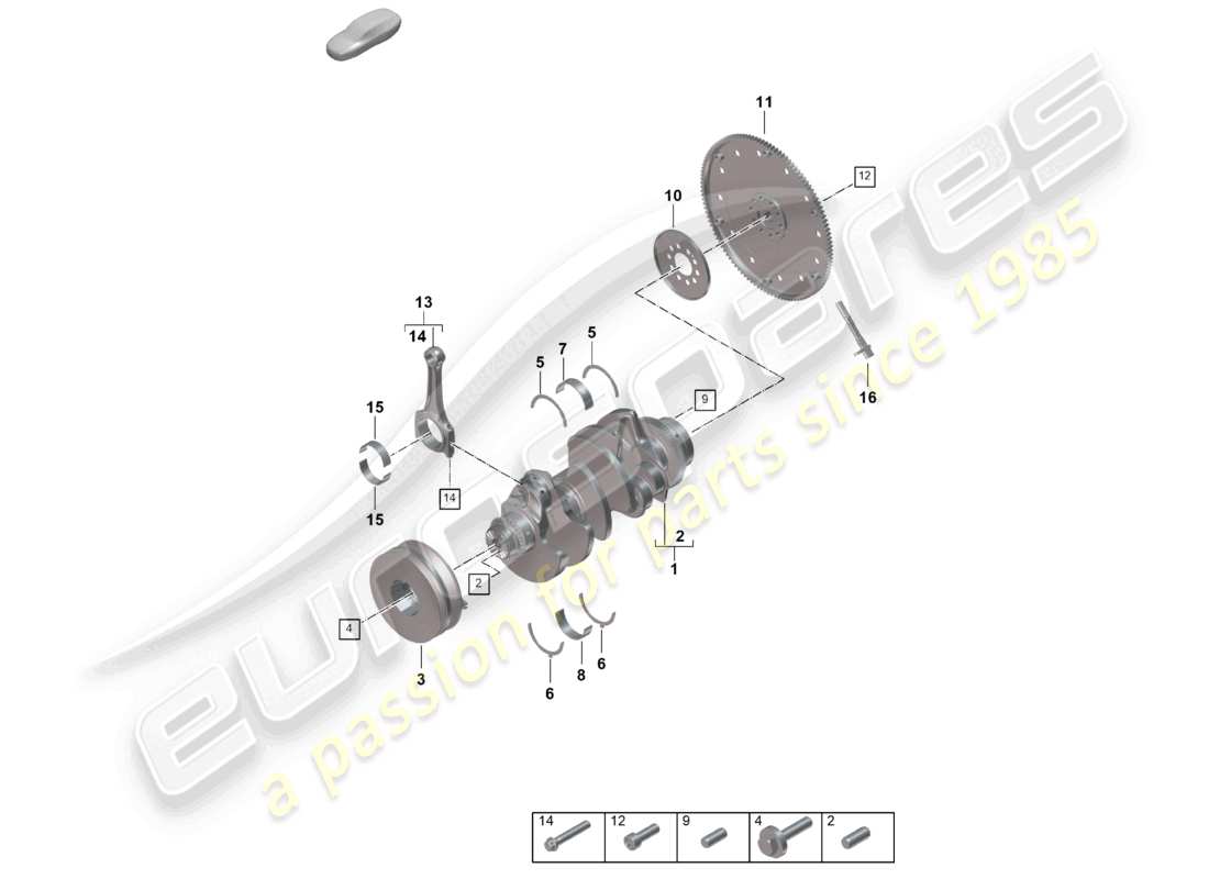 porsche 2025 (cayenne e3 pa) kurbelwelle pleuel kupplungsscheibe teilediagramm
