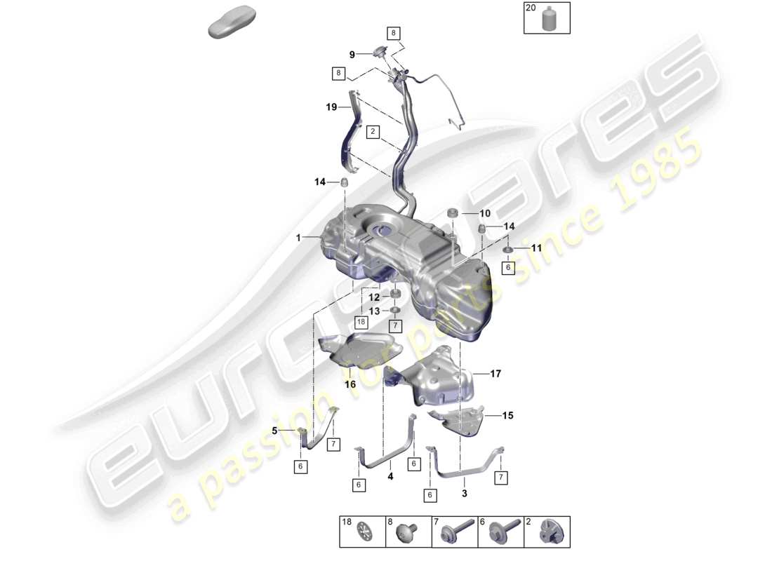 porsche 2025 (cayenne e3 pa) kraftstofftank mit anbauteilen ersatzteildiagramm