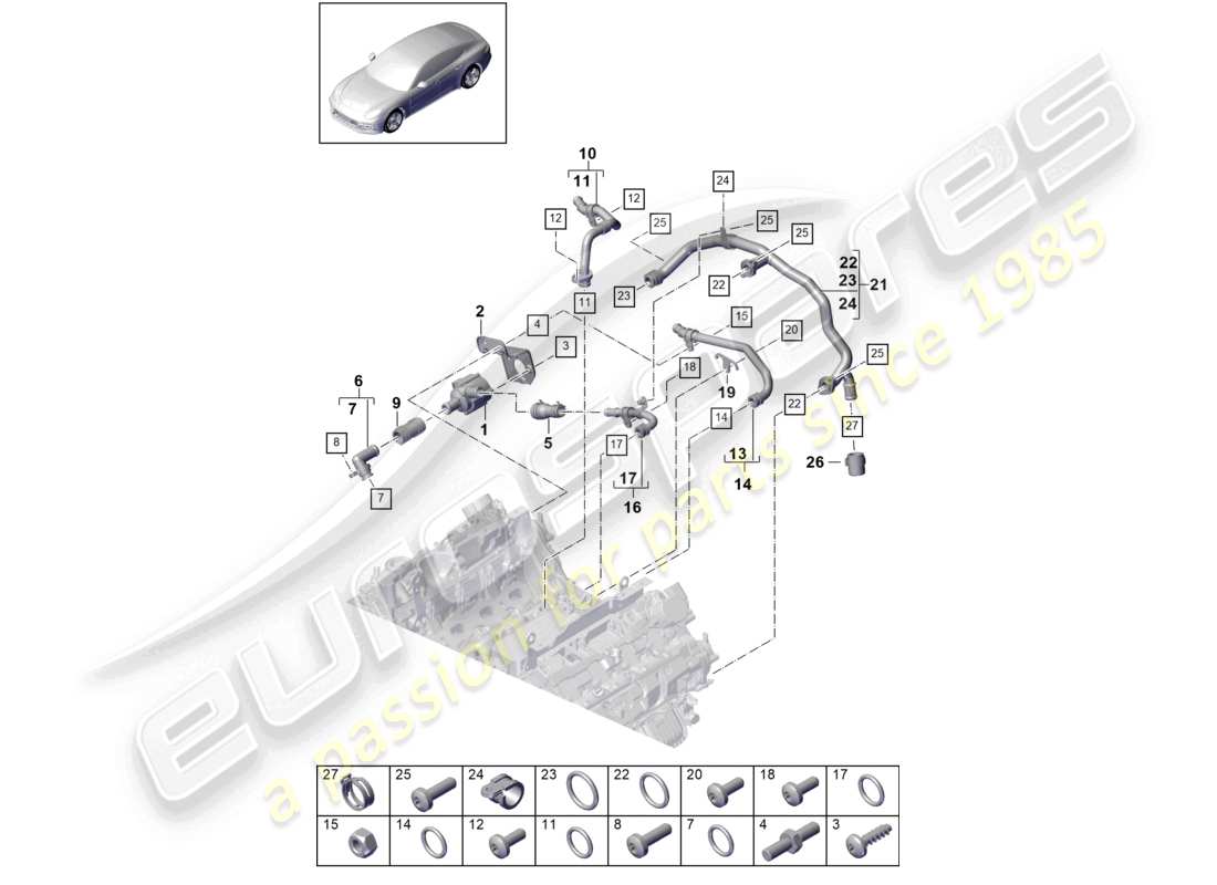 porsche 2021 (panamera 971-1) kühlmittelkühlsystem 2 ersatzteildiagramm