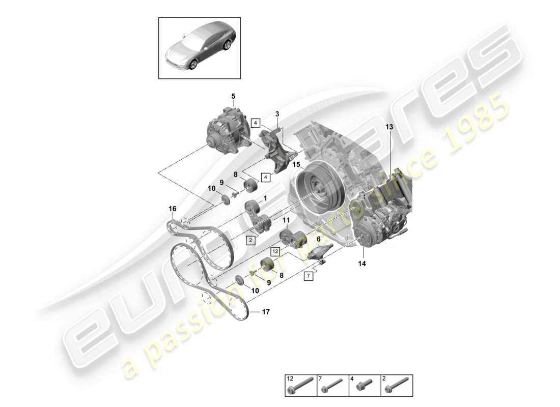porsche 2021 (panamera 971-1) poly-v-riemen riemenspanner dämpfer teilediagramm