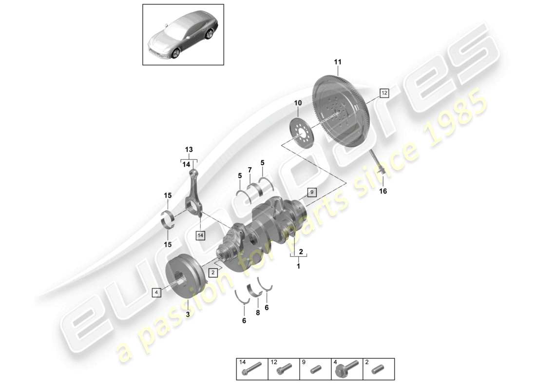 porsche 2021 (panamera 971-1) kurbelwelle pleuelstange zweimassenschwungrad teilediagramm