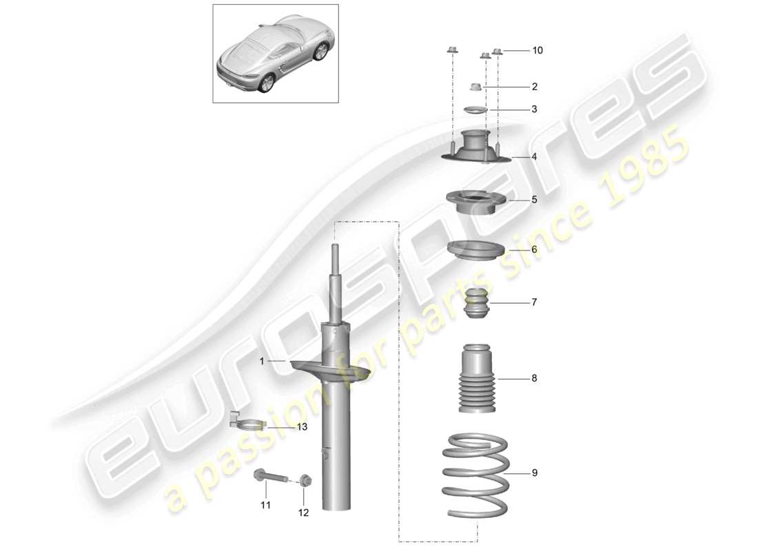 porsche 2025 (718 cayman) stoßdämpfer schraubenfeder teilediagramm