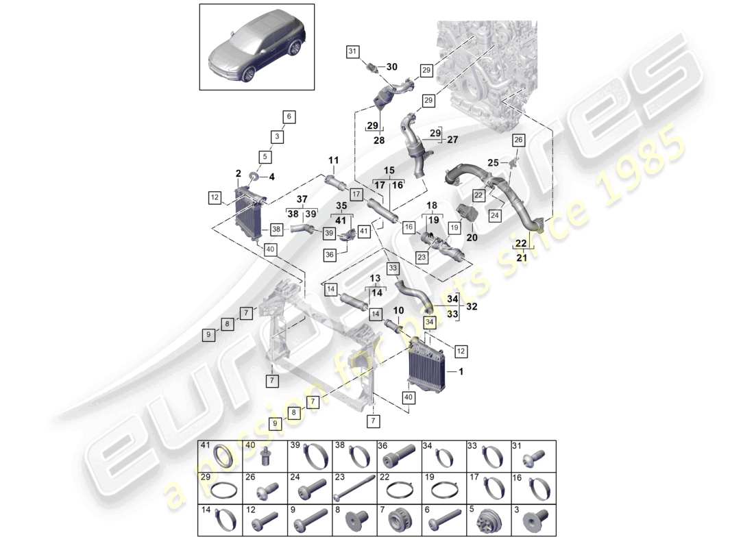 porsche 2022 (cayenne e3 9ya/9yb) ladeluftkühler druckrohr drosselklappenadapter teilediagramm