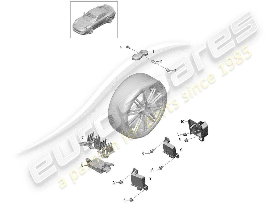 porsche 2018 (991-2 turbo) reifendruck-kontrollsystem teilediagramm