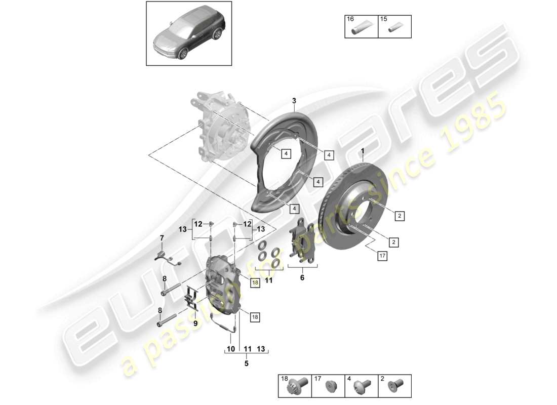 porsche 2022 (cayenne e3 9ya/9yb) scheibenbremse 20 hinterachse teilediagramm