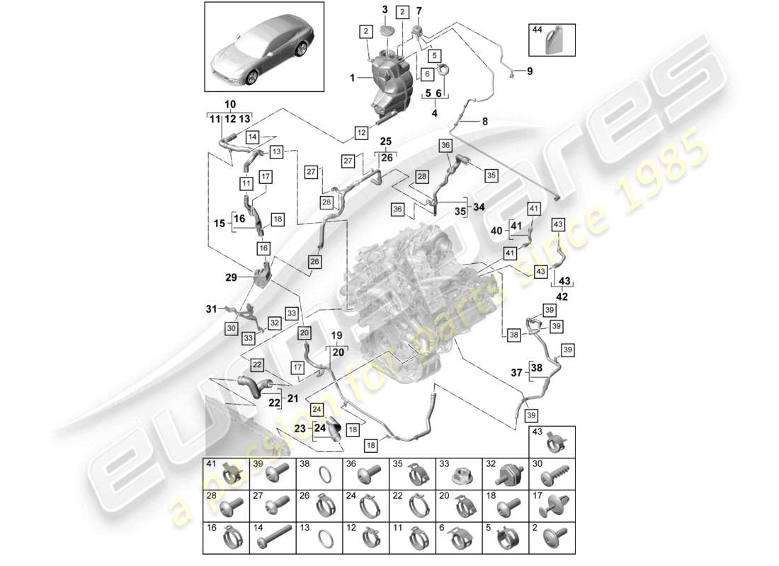 porsche 2021 (panamera 971-1) kühlmittelkühlsystem kühlmittelausgleichsbehälter entlüftungsleitung für modelle mit zusatzheizung teilediagramm