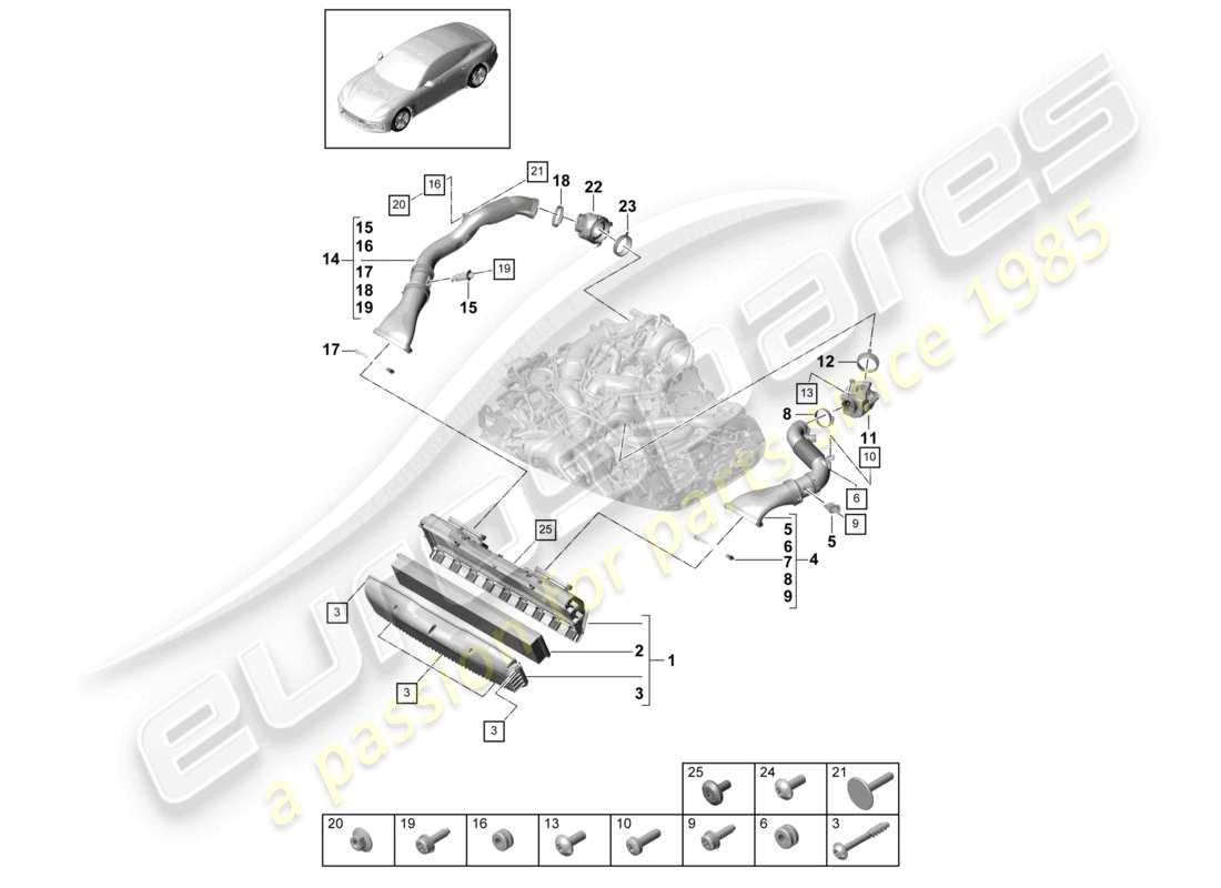 porsche 2021 (panamera 971-1) luftfiltergehäuse ansaugschlauch teilediagramm