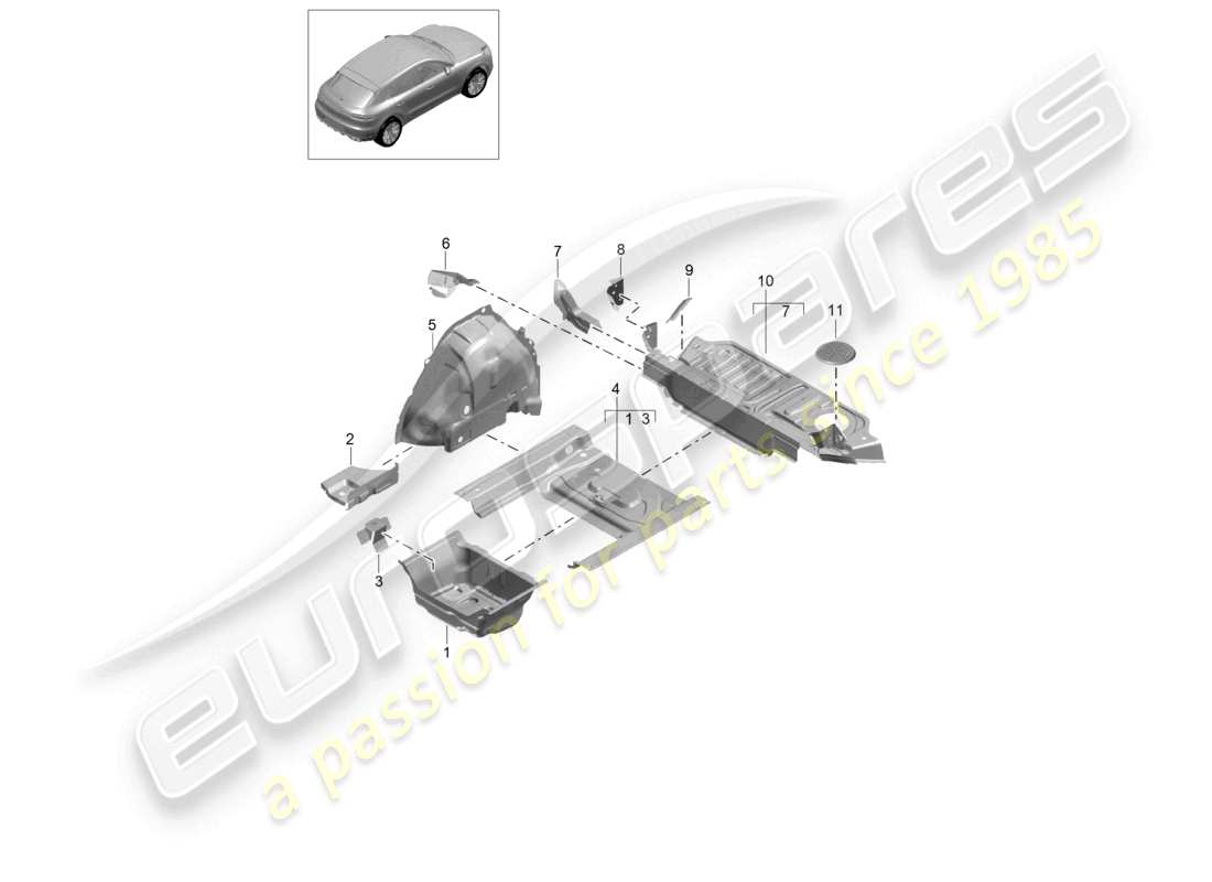 porsche 2021 (macan) bodenblech hinten radkasten teilediagramm